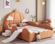 Pumpkin Princess Kids Bed with Slide | Cloud Backrest | Upholstered Toddler Bed
