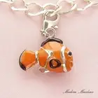 Silver Tone & Enamel 3D Clown Fish Charm Pick Clip on or European