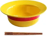 Justivana Straw Hat Bowl Set Straw Hat Ceramic Bowl Engraved Chopsticks Dishwasher Safe Ceramic Tableware Yellow
