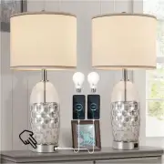 Set of 2 Table Lamps for Bedroom, 26.5'' Glass Bedside Table Lamps with USB A+C