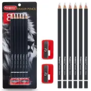 Eraser Pencil Set, 6pc Eraser Pencils and 2pc Sharpener, Erasing Small Detail...