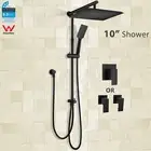 Square 10" Rain Shower Head Handheld Sliding Rail Diverter Elbow Mixer Tap Set