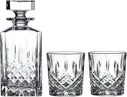 [Marquis by Waterford] Markham 11 Ounce Double Old Fashioned Glasses Pair and Square Decanter Set, Unleaded Crystal