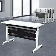 YVYKFZD Folding Conference Table, Stackable Conference Room Tables, Flip Top Mobile Meeting Table with Wheels, Rolling Seminar Training Table, for Study Working(4PCS,47.2"x23.6"x29.5")