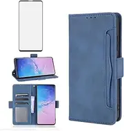 Compatible with Samsung Galaxy S10 5G Wallet Case and Tempered Glass Screen Protector Card Holder Credit ID Slot Flip Leather Cell Accessories Phone Cover for S105G S 10 G5 Gaxaly Women Men Blue