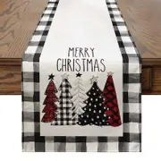 Catzon Plaid Christmas Trees Table Runner Kitchen Dining Table Decoration-BlackB/L