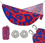 Blue and Red Leopard Print 330lb Capacity Camping Hammock with Tree Straps Hanging Hammock for Patio Backyard Lounge Base hamaca para Patio Exterior