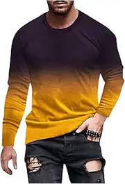 [hlysgo] Long Sleeve Tee Shirts for Men, Men's Casual Gradient Tie Dye T Shirt Muscle Fitted Tops Gym Workout Athletic Tees