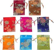 LUOZZY 8pcs Embroidered Floral Drawstring Fabric Pouches for Scented Jewelry Storage Wedding Favors with 8 Color Options