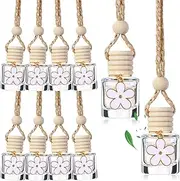 Dimsile 30 Pieces 8ml Hanging Car Air Freshener Diffuser with Daisy Flower Pendant Empty Glass Perfume Bottle Perfume Refillable Essential Oil Aromatherapy Vials with Wooden Caps Hanging String