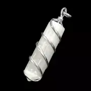 Selenite Wire Wrap Spiral Pendant Point Chakra Crystal Silver Necklace CHARGED