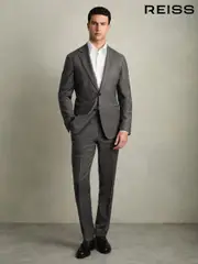 Reiss Grey Melange Degree Slim-Fit Wool Blend Suit Trousers (AB1797) | $325
