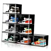 New Shoe Boxes Stackable, Large Shoe Storage 8 Pack Clear and Black-8-Pack