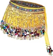 [OhMill] Women's Hip Scarf Sexy Belly Dance Scarf Sequins Dance Belt with Coins Glitter Performances Costume Tassels Belly Dance Belt for Latin Zumba Waist Chain Professional Wrap Dress Rave Wrap Waist