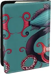 [GaxfjRu] Fish and Octopus Print Leather Passport Holder Covers Case, Waterproof Travel Wallet Passport Holder for Women Men, Black, One Size