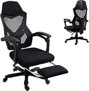 Ergonomic Office Chair High Back Adjustable Mesh Recliner Chair Optional Footrest (Black with Footrest)