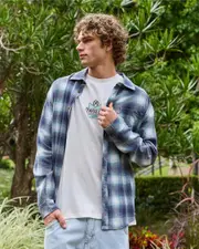 [Billabong] Billabong Men's Coastline Flannel Top in Overcast Blue Plaid Size Medium M Overcast Blue Plaid