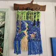 Hippie Boho Weaving Yarn & Embroidery Macrame Floral Colorful Wall Art 16"x24"