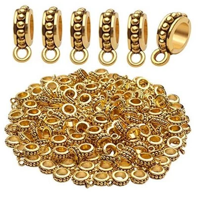 Tibetan Bail Beads, 200pcs Alloy Tube Bail Beads Spacer Carrier Hanger