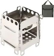 Collapsible Portable Woodburning Camping Stove Stainless Steel Cooker Muti-function Folding Wood Burning Outdoors Burner Oven for Camping Hiking Backpacking BBQ with Storage Bag