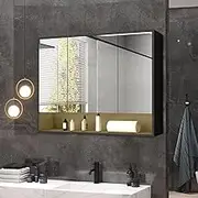Bathroom Mirror Cabinet with LED Lights 3 Doors Wall Storage Organiser Medicine Shaving Vanity Shaver Shelves Black