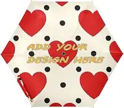 [miaozhen] Custom UV 50+ Umbrella Automatic Love Red Polka Dot Beige Specially Designed and Strong Portable and Lightweight Personalized Umbrellas for Rain Windproof Auto Open Sombrillas