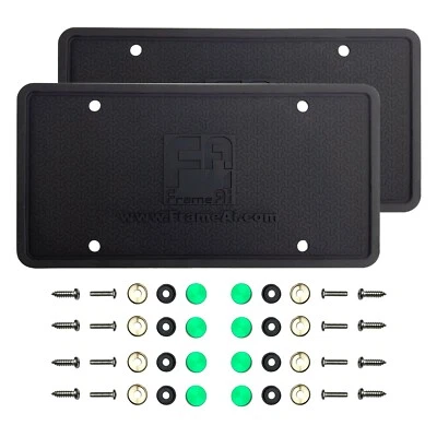 2 Silicone License Frame Back Guard RustProof RattleProof + Green Screw On Caps (for: Mini)
