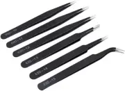 6PCS Precision Tweezers Set for Electronics Lab Work Jewelry Craft Soldering