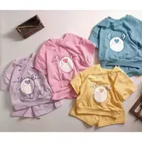 在飛比找momo購物網優惠-【艾比童裝】嬰兒 彩色熊套裝 MIT台灣製短袖上衣 短褲(套