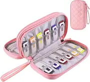 USB Flash Drive Case, Portable USB Holder Storage Bag for Samsung/Sandisk USB Memory Stick/Thumb Drive/Jump Drive/SD Card, with 18 Slots (Pink)