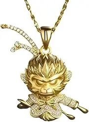 [EKANUIPKA] Qi Tian Da Sheng Sun Wukong Copper Micro-Set Necklace Pendant, Black Myth Wukong Game derivatives(A2)