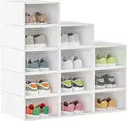 ADVWIN 40 Pack Shoe Boxes, Stackable Shoe Storage Boxes, White Plastic Shoe Containers with Clear Door for Women and Kids (33 * 23 * 14cm) Healthy Material & Requires Assembly