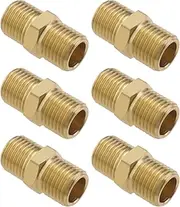 SING F LTD 6PCS Brass Pipe Fitting BSP 1/4 Inch Male Thread to 1/4 Inch Male Thread Straight Hex Nipple Fast Coupler Adapter Connector for Air/Water/Oil/Fuel Pipe