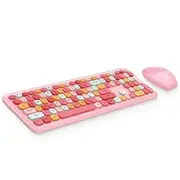 ANYMOB Bluetooth Keyboard And Mouse Combo Set Pink Colorful Retro Design Portable Wireless Soft Touch Keys