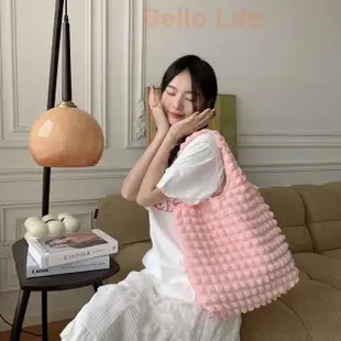 【Bello Life】韓版雲朵泡泡花朵包INS小清新素色百搭大容量單肩包購物袋(雲朵包 單肩包 大容量 輕便包)