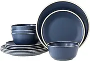 Gufaith Melamine Dinnerware Sets for 4, Melamine Plates and Bowls Sets 12 Piece, Nautical Dinnerware Sets, Modern Style,Dishwasher Safe, BPA Free, Suitable Indoor and Outdoor Use (Deep Blue)