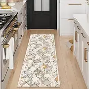 UZU 60x150cm Non-Slip Washable Runner Rug for Hallway Bedroom Vintage Geometry Faux Cashmere Carpet Kitchen Rugs Indoor Long Durable Soft Floor Mat Low Pile Runners with Anti-Slip Backing Home Decor