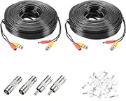 uxcell BNC Video Power Cable,60m/197ft All-in-One Security Camera Wire Cord DC Extension Wire for CCTV Security DVR Camera System Installation Plug & Play Cord,2 Set Black