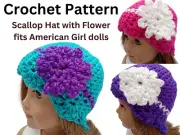 Crochet pattern for 18 inch Doll Scallop Hat with Flower crochet pattern