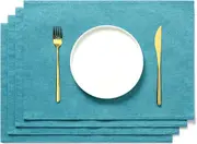 Cloth Placemats Set of 4 Farmhouse Linen Table Mats for Dining Table Turquoise