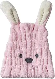 Coral Fleece Hair Towel Head wrap with Rabbit Ears Drying Shower Towel Pink