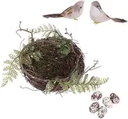 GANAZONO 1Set Forest Style Hand Woven Bird Nest Decoration for Weddings Photo Props and Home Decor Includes Leaf Nest Birds and Eggs for