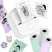 Mini Sticker Printer - Phomemo T02 Pocket Thermal Bluetooth Phone Printer Sticker Maker Machine with 3 Rolls Paper, for Study Graphics, Anatomical Diagrams, Photos, Journal, Work, Children DIY, White
