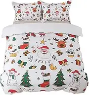 ADASMILE A & S Santa Claus Bedding Set 3 Pieces Merry Christmas Duvet Cover Queen Size Xmas Tree Duvet Bed Sets Snowman Reindeer Snowflake Printed Comforter Cover with Pillowcases Winter Holiday Decor