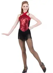 Out With The Stars Child Small Dance Costume Sequin Leotard w/Fringe Skirt New