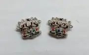 Army Silver Crowns Gilt With Crimson Padding Hand Embroidered Insignia 3/8" 1 Pr
