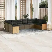 10 Piece Garden Sofa Set with Cushions Grey Poly Rattan,Rattan Corner Sofa Set for Garden Patio Outdoor Lounge with Comfortable Cushions Garden Furniture Sets