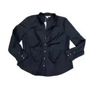 CHICO'S Poplin Shirt Solid Pleat Top Blouse 4 Women's Black Button Up NWT