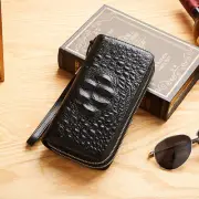 Mens Long Wallet Clutch Bag Leather Crocodile Double Zipper Card Holder Purse