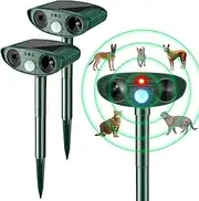 Kittmip Ultrasonic Animal Repellent Outdoor Solar Powered Repeller Cat Dog Deer Deterrent Waterproof Motion Sensor Deterrent for Yard Garden Rabbit Squirrels Fox Pest(Green,2 Pieces)